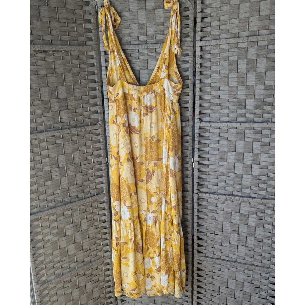 Abercrombie & Fitch Yellow Floral Tie-Strap Tiered Maxi Dress Smocked Boho‎ XS